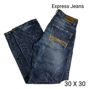 Express Jeans Men's Classic 5-Pocket Cotton Straight Jean Distress Indigo 30x30